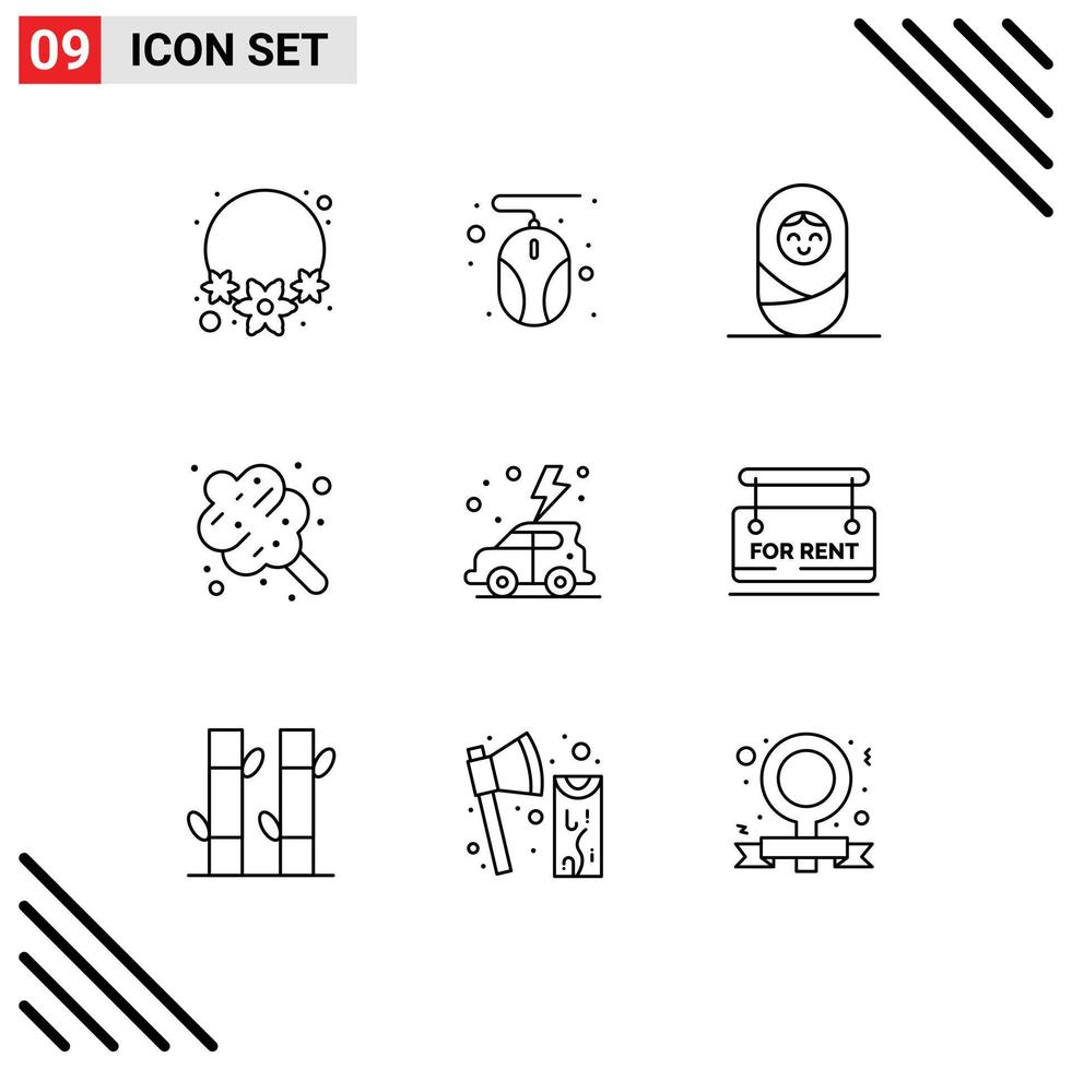 Set of 9 Vector Outlines on Grid for board green girl day sweets Editable Vector Design Elements