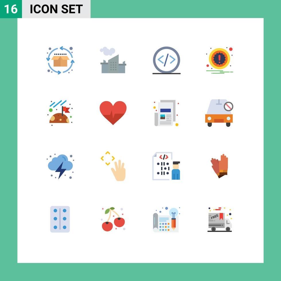 Set of 16 Vector Flat Colors on Grid for moon notification code attention web Editable Pack of Creative Vector Design Elements