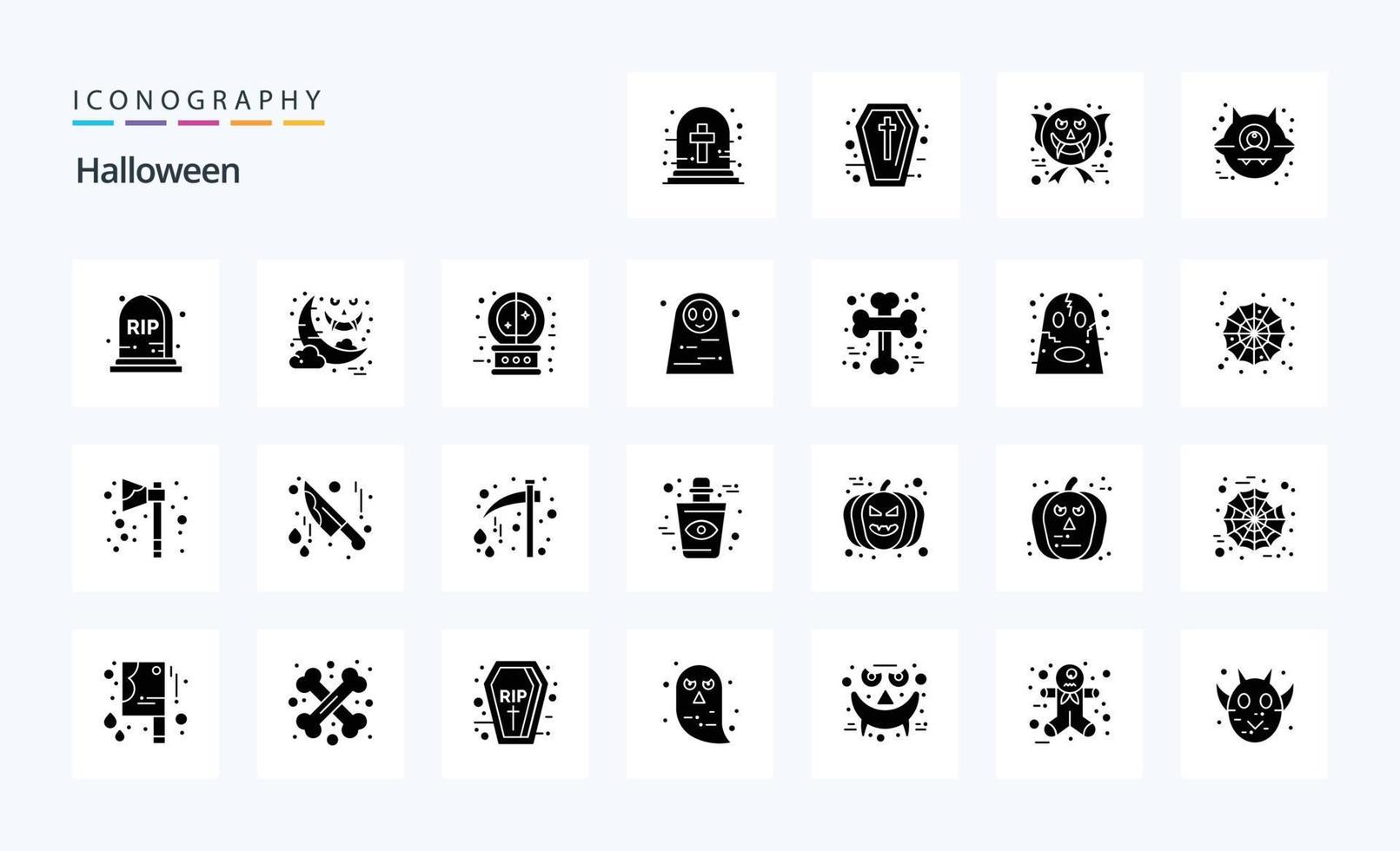 paquete de iconos de 25 glifos sólidos de halloween vector