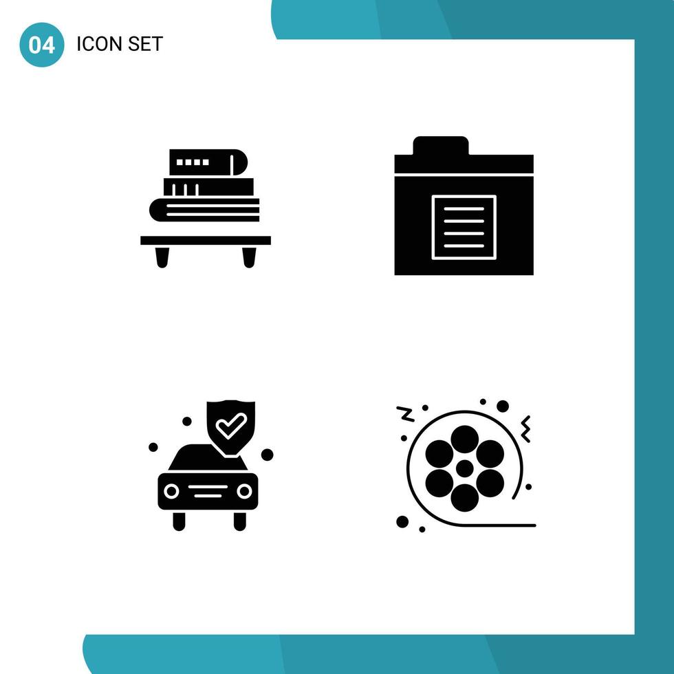 4 Creative Icons Modern Signs and Symbols of power security books folder film Editable Vector Design Elements