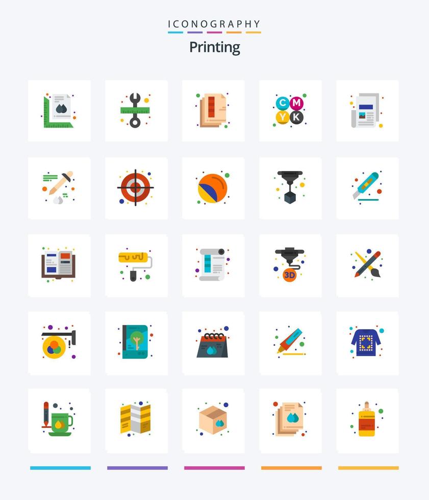 impresión creativa 25 paquete de iconos planos como noticias. color. escala. cmyk. imprimir vector