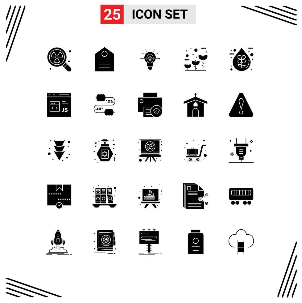 Set of 25 Vector Solid Glyphs on Grid for eco bio success growth friendly Editable Vector Design Elements