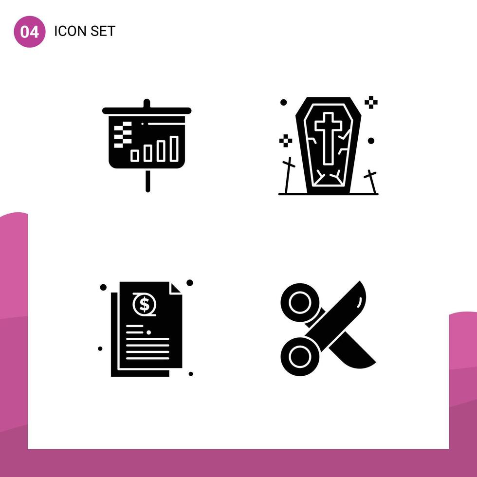 Stock Vector Icon Pack of 4 Line Signs and Symbols for bar share coffin halloween cutting Editable Vector Design Elements