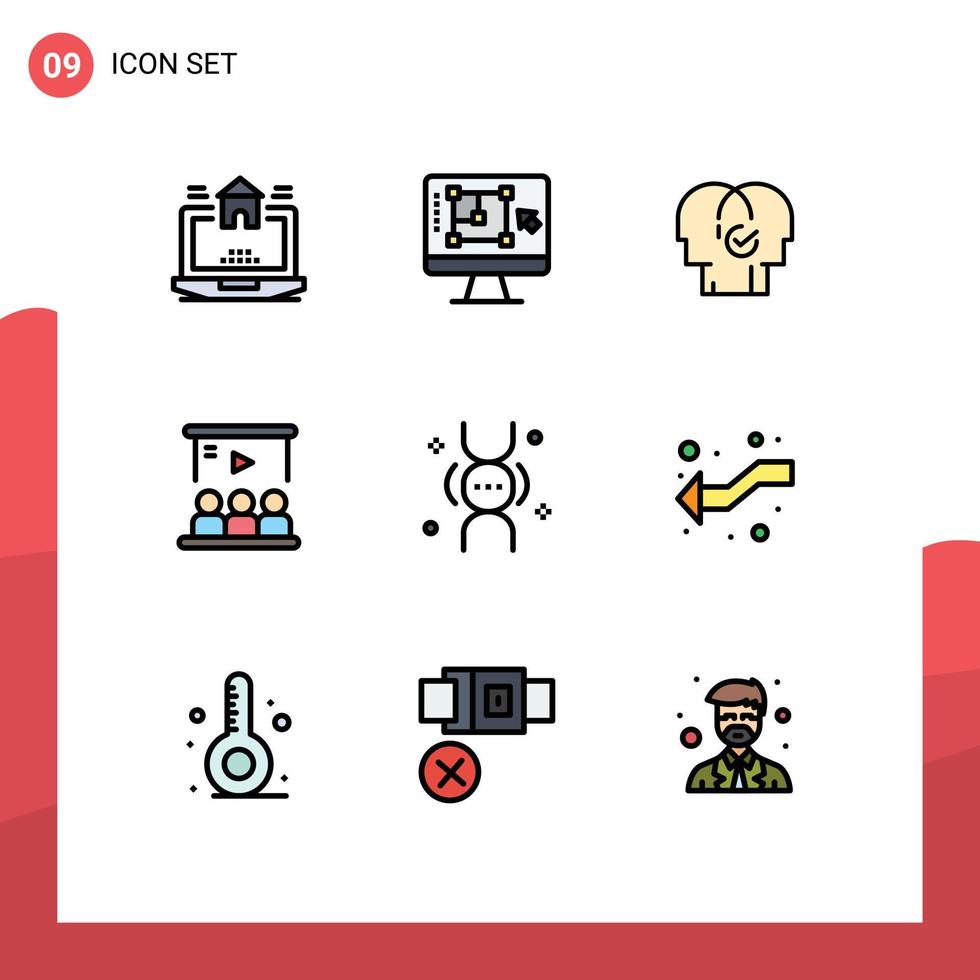 Pictogram Set of 9 Simple Filledline Flat Colors of team video increase presentation resources Editable Vector Design Elements