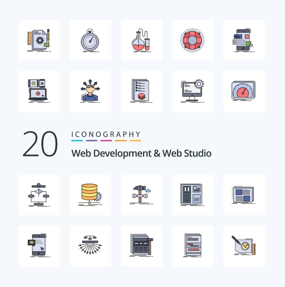 20 Web Development And Web Studio Line Filled Color icon Pack like frame content repair ui interface vector
