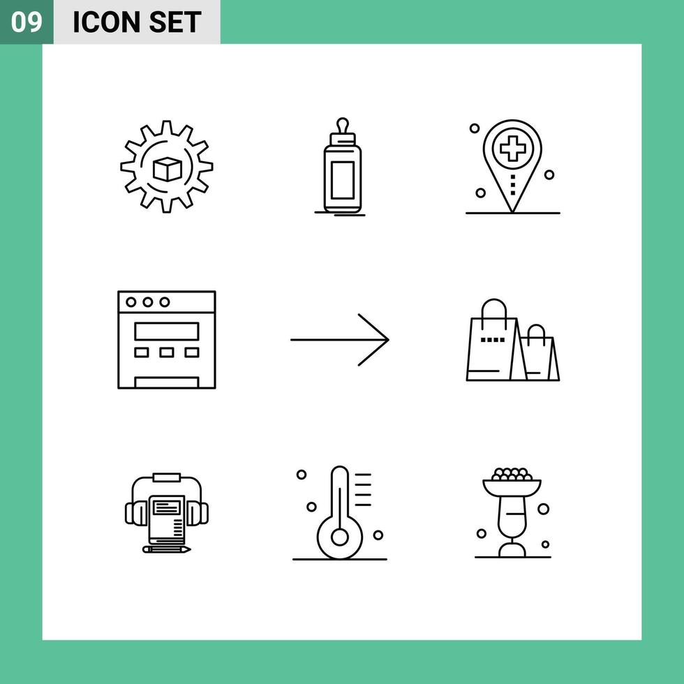 Outline Pack of 9 Universal Symbols of right website milk browser map Editable Vector Design Elements