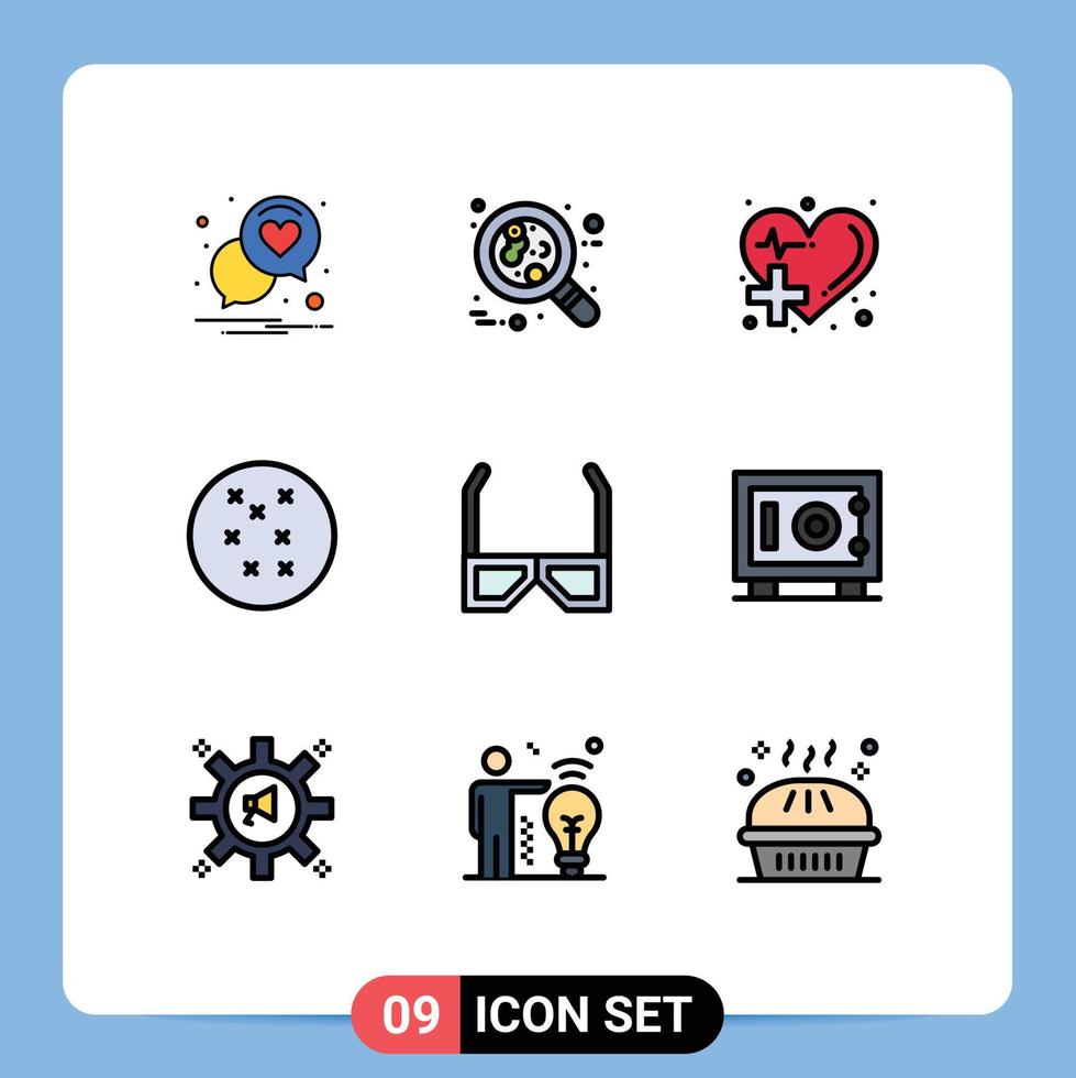 Filledline Flat Color Pack of 9 Universal Symbols of hd entertainment red cross stitch medical Editable Vector Design Elements