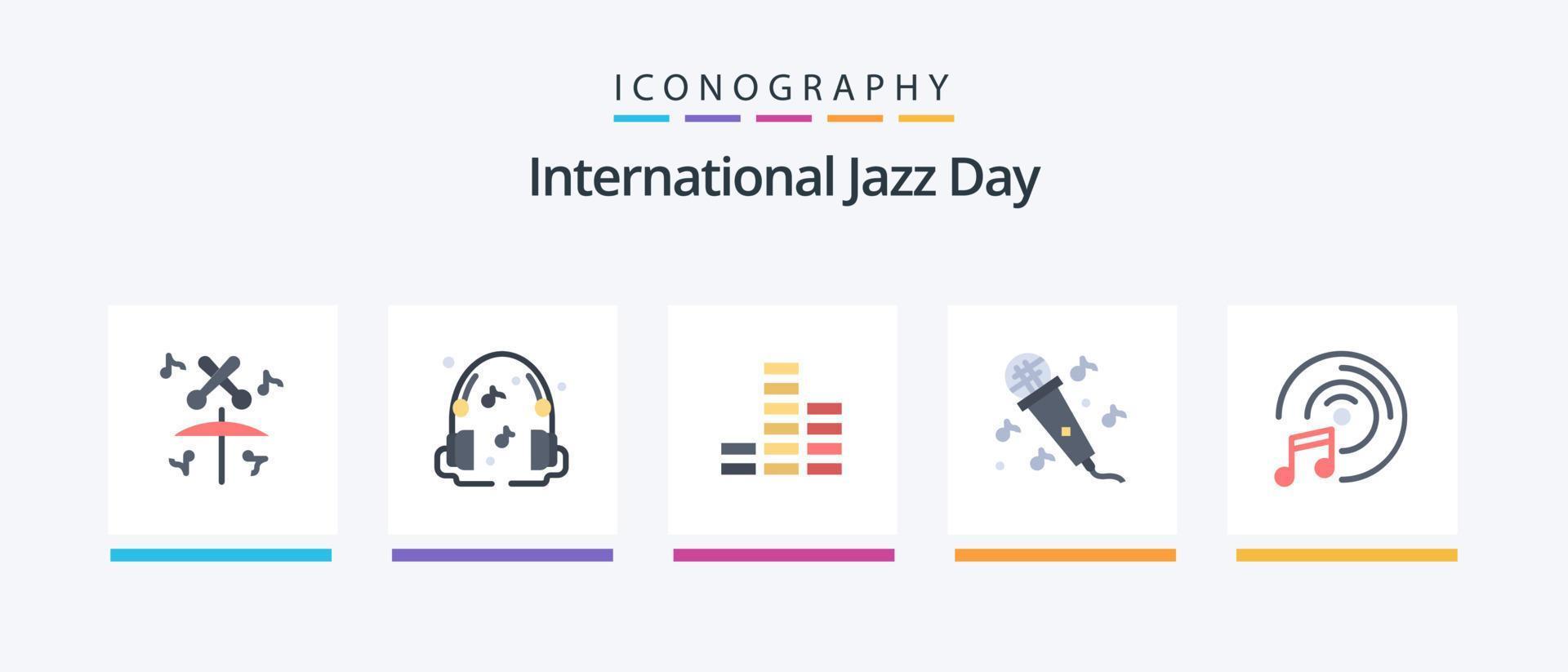 paquete de iconos flat 5 del día internacional del jazz que incluye. multimedia. multimedia. disco compacto. diseño de iconos creativos vector