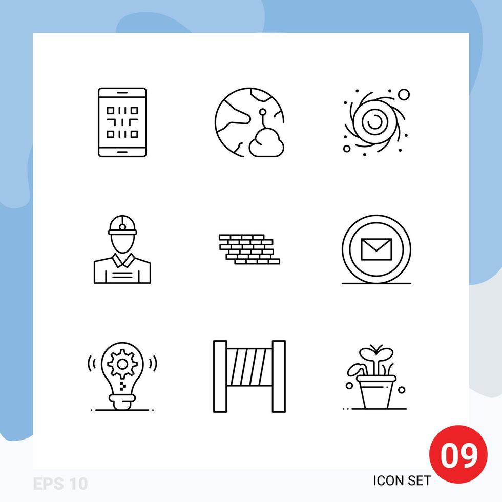 Pictogram Set of 9 Simple Outlines of firewall worker networking engineer planet Editable Vector Design Elements