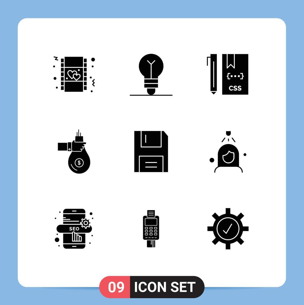 Set of 9 Vector Solid Glyphs on Grid for money give code finance development Editable Vector Design Elements