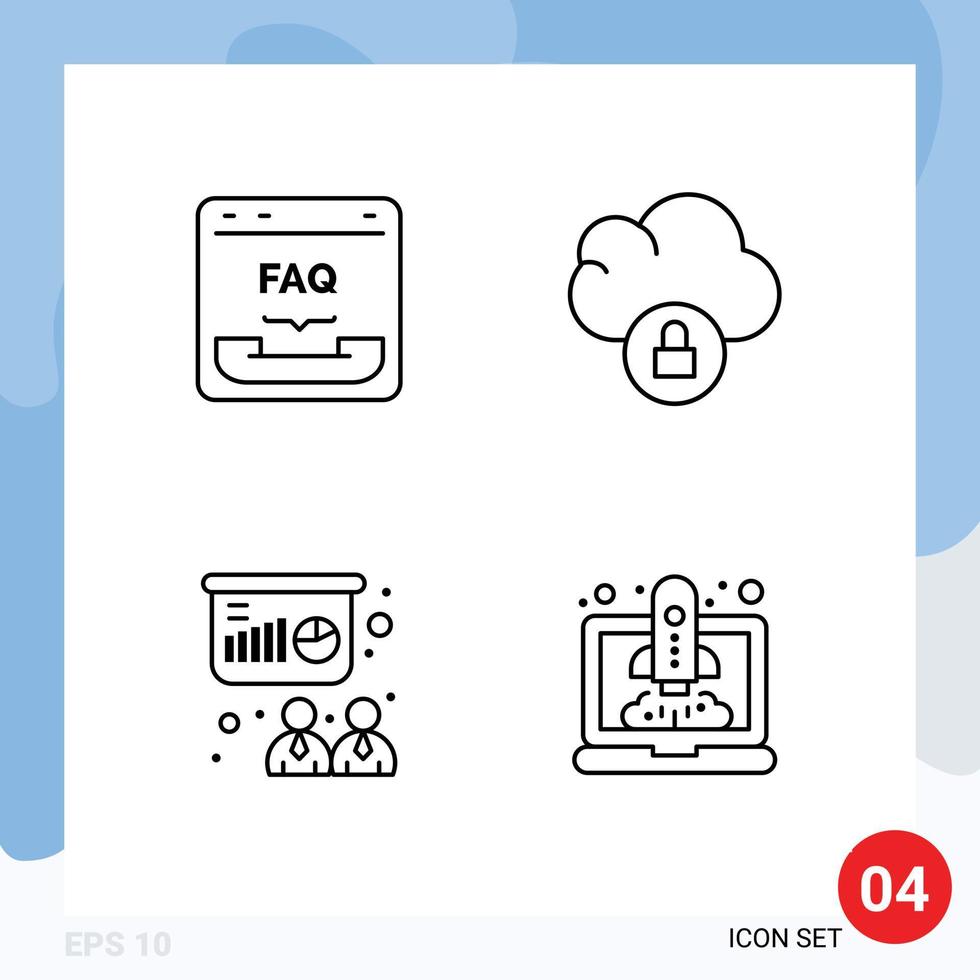 Universal Icon Symbols Group of 4 Modern Filledline Flat Colors of browser presentation faq data board Editable Vector Design Elements