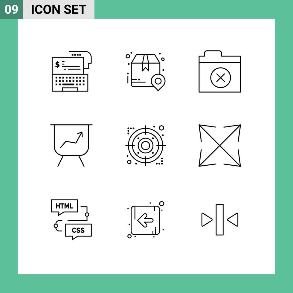 Universal Icon Symbols Group of 9 Modern Outlines of target arrow place performance folder Editable Vector Design Elements