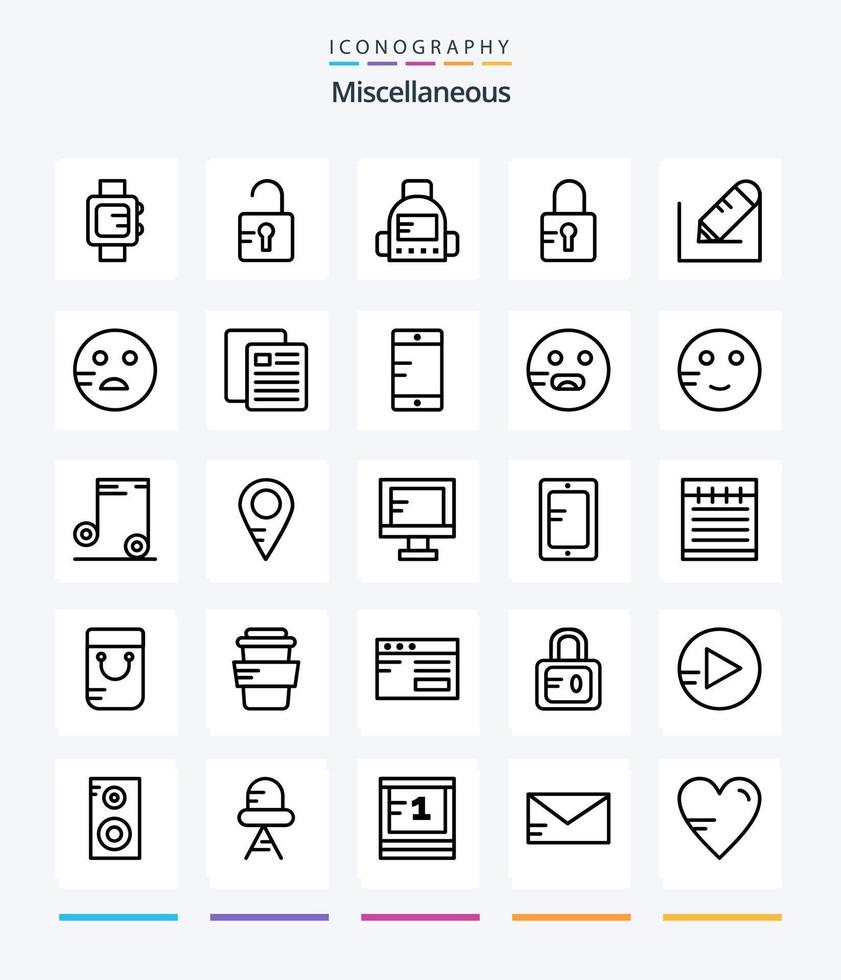 Creative Miscellaneous 25 OutLine icon pack  Such As emojis. school. education. text. pencil vector
