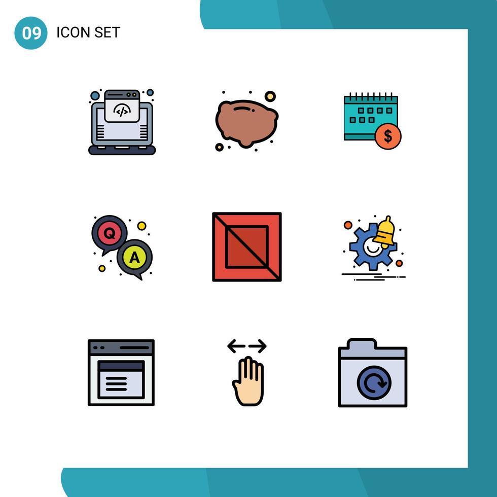 9 User Interface Filledline Flat Color Pack of modern Signs and Symbols of cross question banking qa economic Editable Vector Design Elements