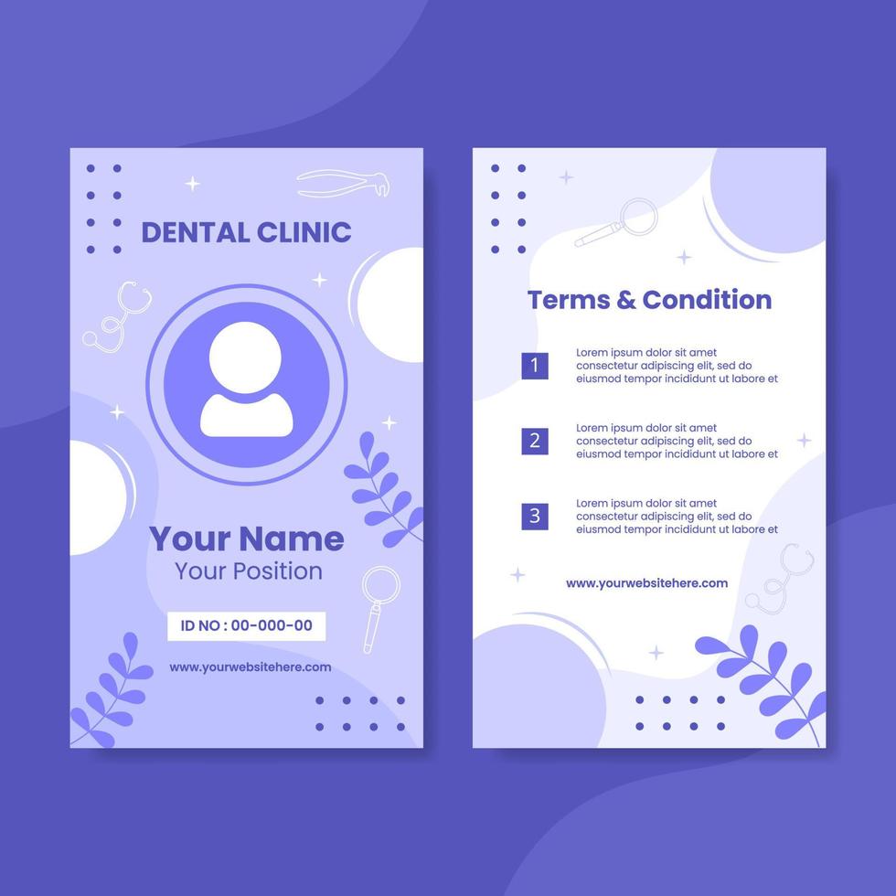 Dental Care and Clinic Id Card Flat Cartoon Hand Drawn Templates Illustration vector