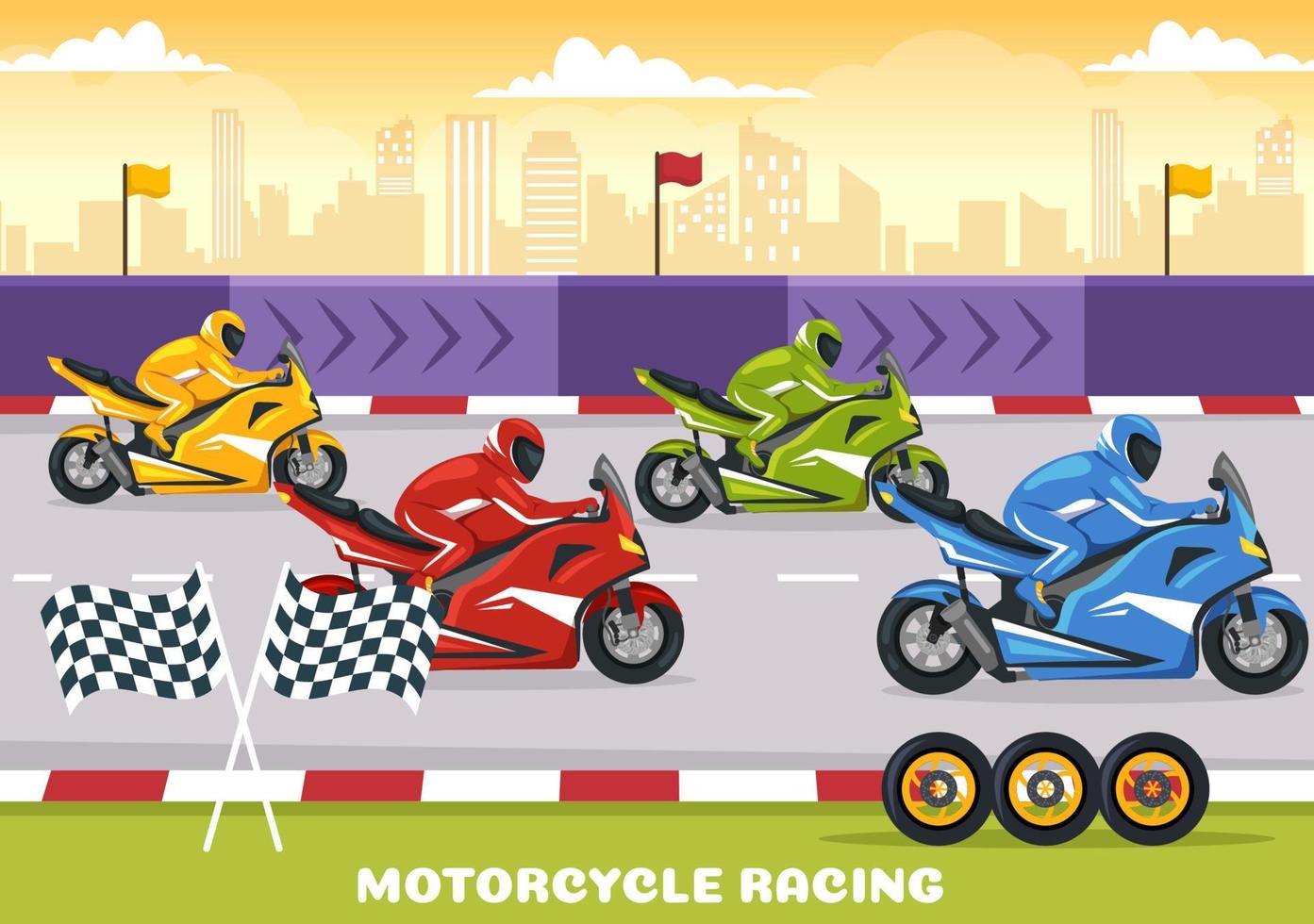 Motorcycle Racing Championship on the Racetrack Illustration with Racer Riding Motor for Landing Page in Flat Cartoon Hand Drawn Templates vector