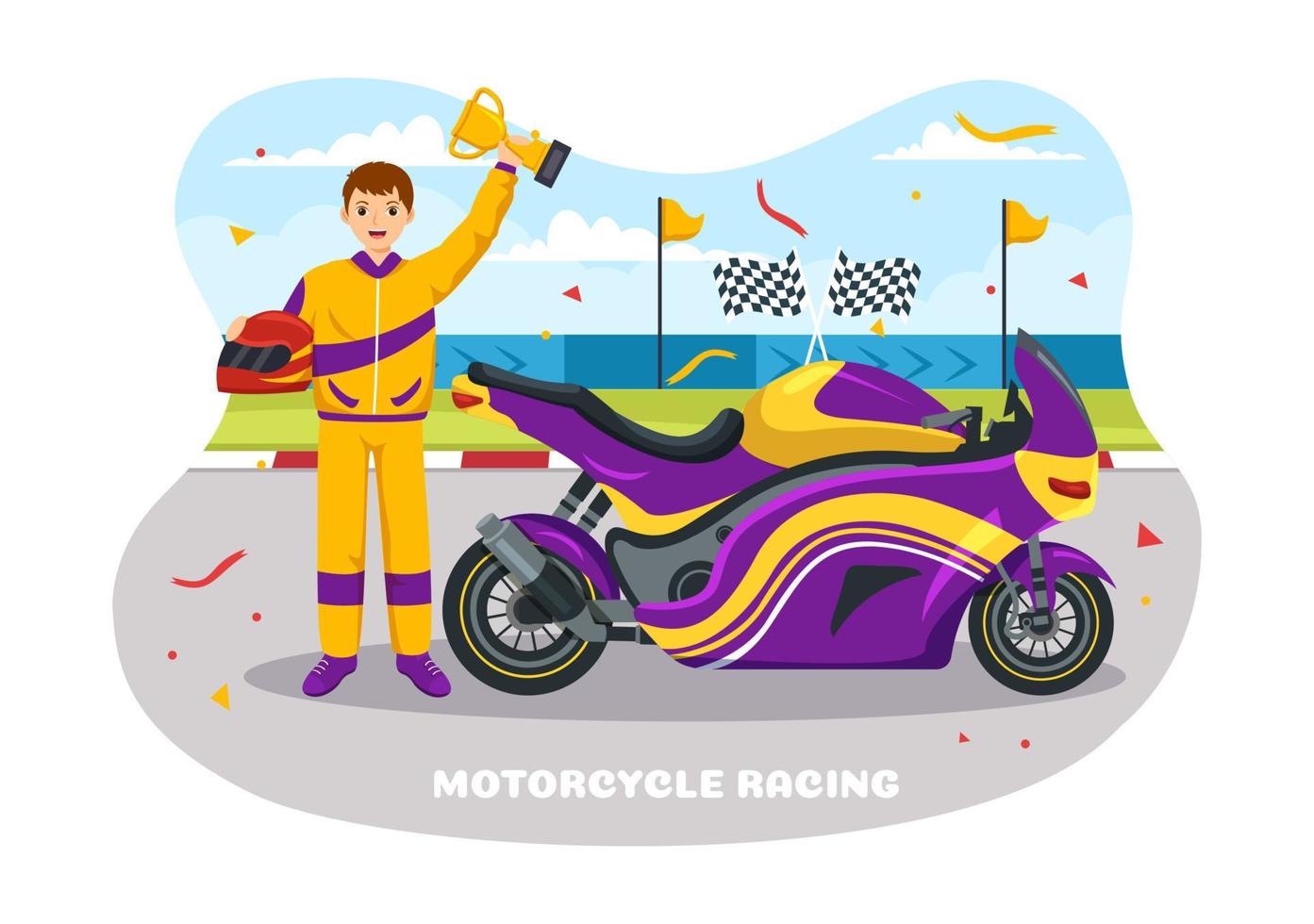 Motorcycle Racing Championship on the Racetrack Illustration with Racer Riding Motor for Landing Page in Flat Cartoon Hand Drawn Templates vector