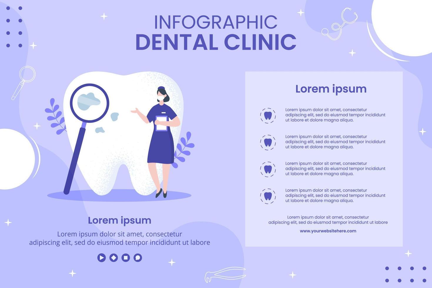 ilustración de plantillas dibujadas a mano de dibujos animados planos infográficos de atención dental y clínica vector