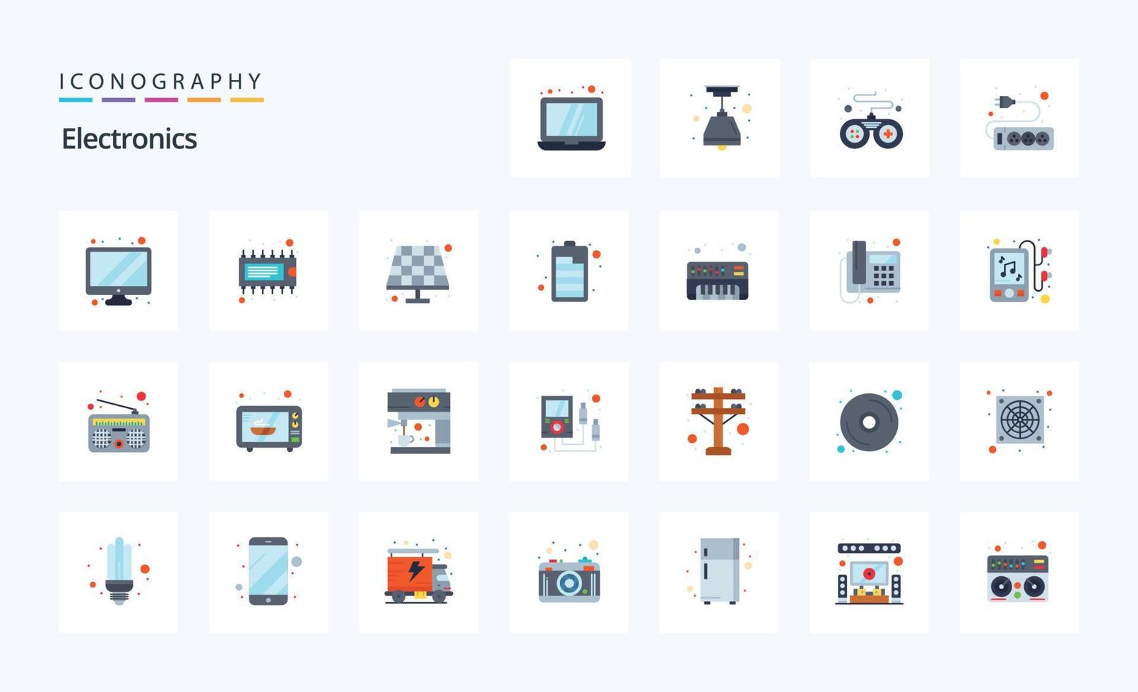 25 Electronics Flat color icon pack vector