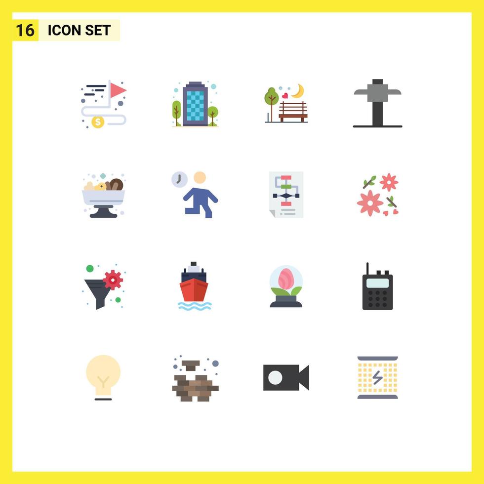 Group of 16 Flat Colors Signs and Symbols for summer salad night pick park Editable Pack of Creative Vector Design Elements