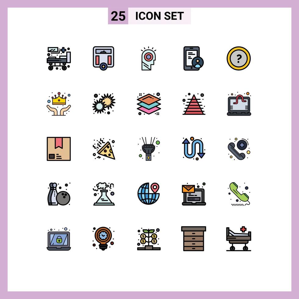 Group of 25 Modern Filled line Flat Colors Set for ask user idea security gdpr Editable Vector Design Elements