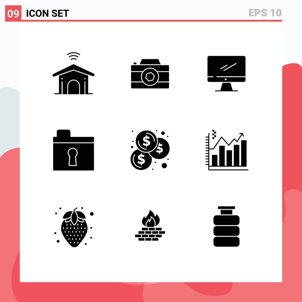 9 Creative Icons Modern Signs and Symbols of coins private computer keyhole pc Editable Vector Design Elements