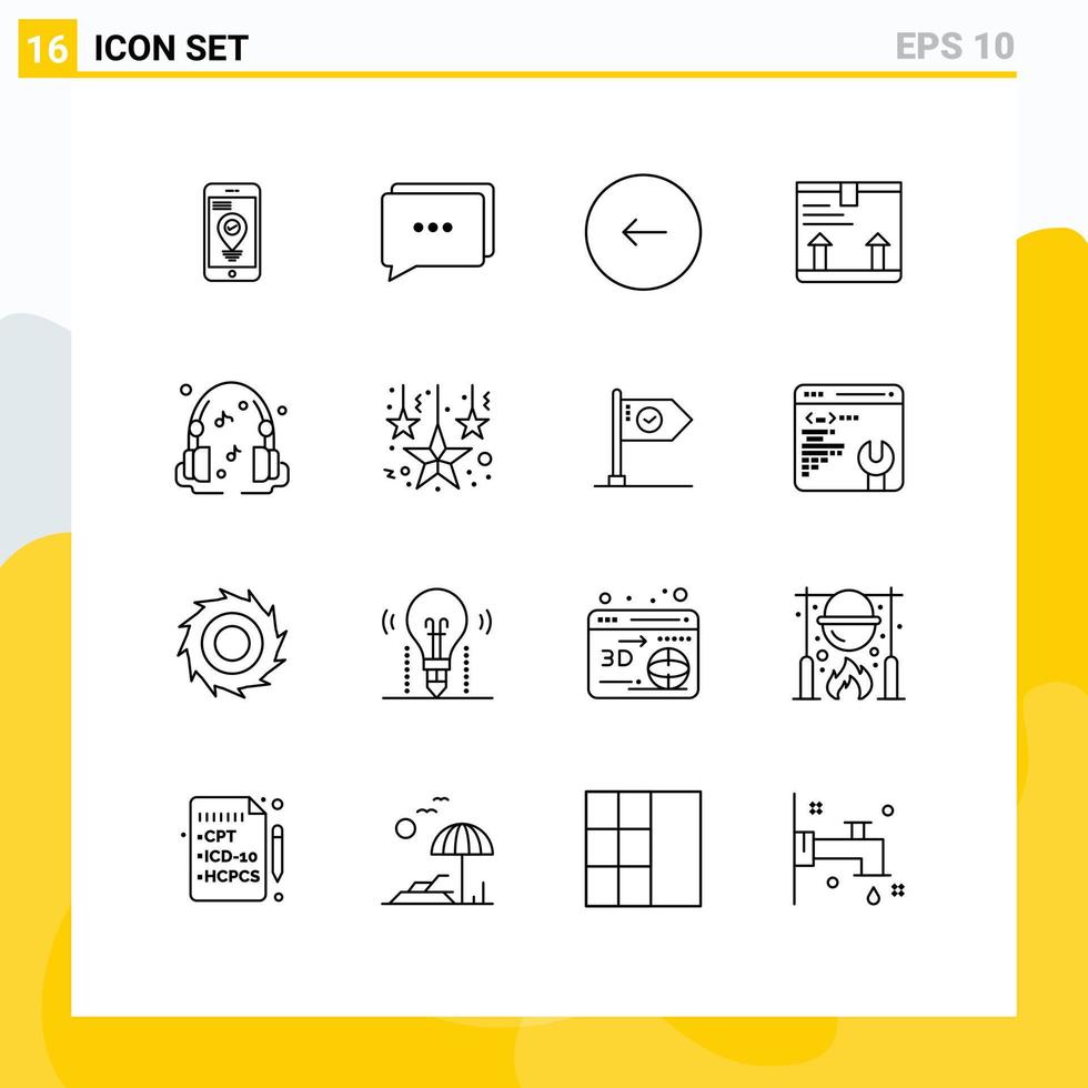 Pictogram Set of 16 Simple Outlines of music up buttons arrow deliver Editable Vector Design Elements