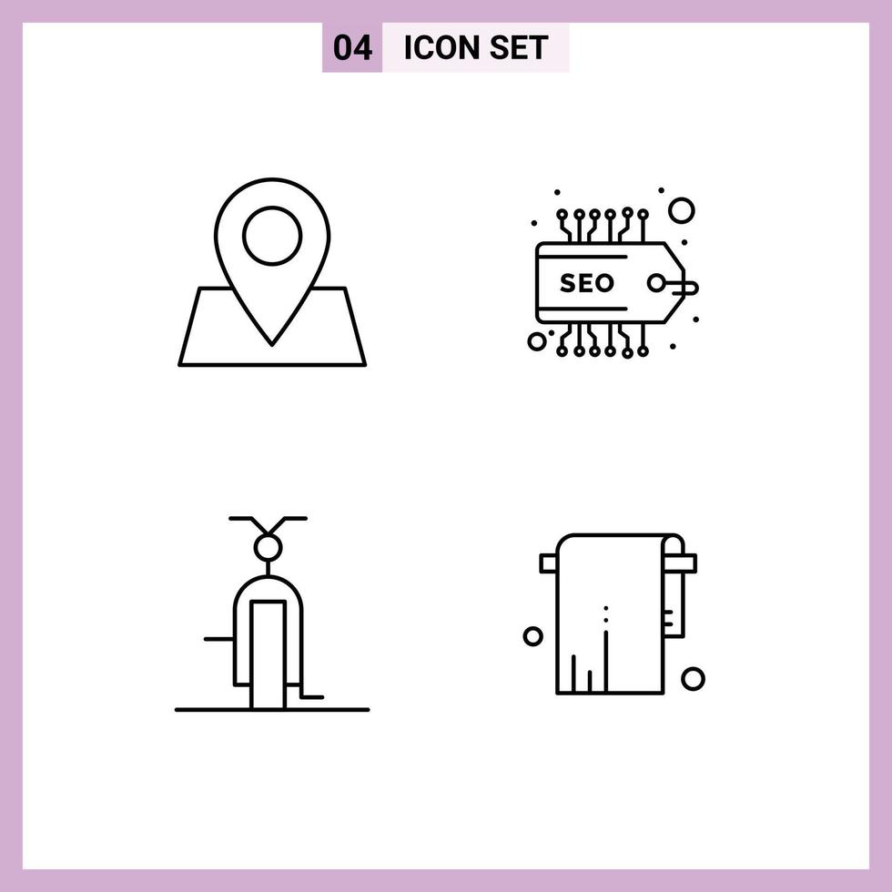 Concepto de 4 líneas para sitios web móviles y aplicaciones mapa etiqueta de transporte bicicleta baño elementos de diseño vectorial editables vector