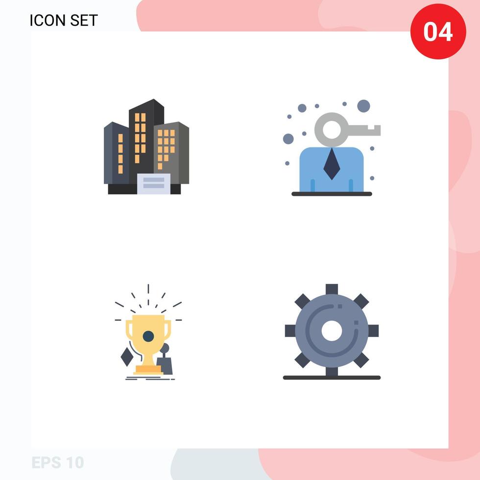 conjunto de 4 paquetes de iconos planos comerciales para la empresa de juegos de direcciones trofeos modernos elementos de diseño vectorial editables vector