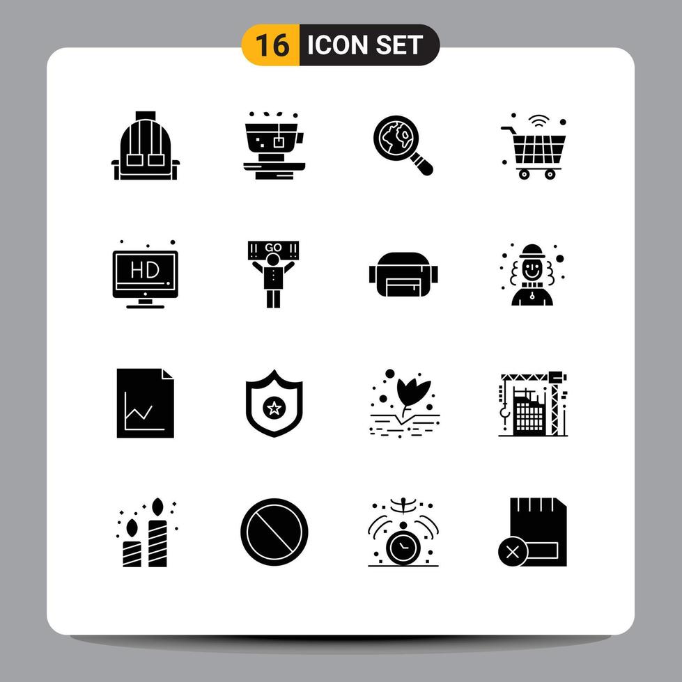 Modern Set of 16 Solid Glyphs Pictograph of screen wifi ecommerce iot internet Editable Vector Design Elements