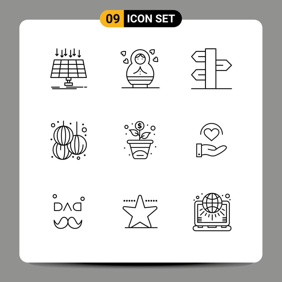 Set of 9 Vector Outlines on Grid for financing new christmas lantern winter Editable Vector Design Elements