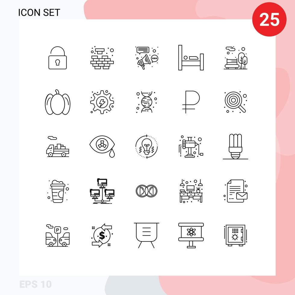 25 Thematic Vector Lines and Editable Symbols of city park sleep affiliate people bed Editable Vector Design Elements