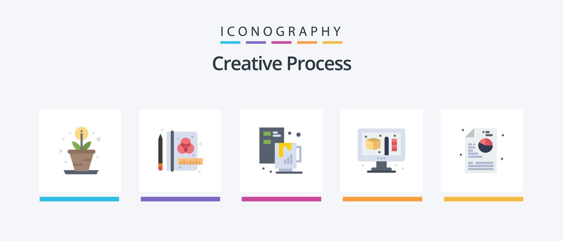 Creative Process Flat 5 Icon Pack Including . diagram. coffee. process. modeling. Creative Icons Design vector