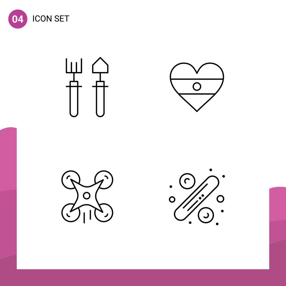 Universal Icon Symbols Group of 4 Modern Filledline Flat Colors of garden drone shovel heart image Editable Vector Design Elements