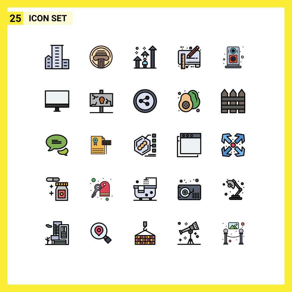 Universal Icon Symbols Group of 25 Modern Filled line Flat Colors of pencil document writer blue print progress Editable Vector Design Elements