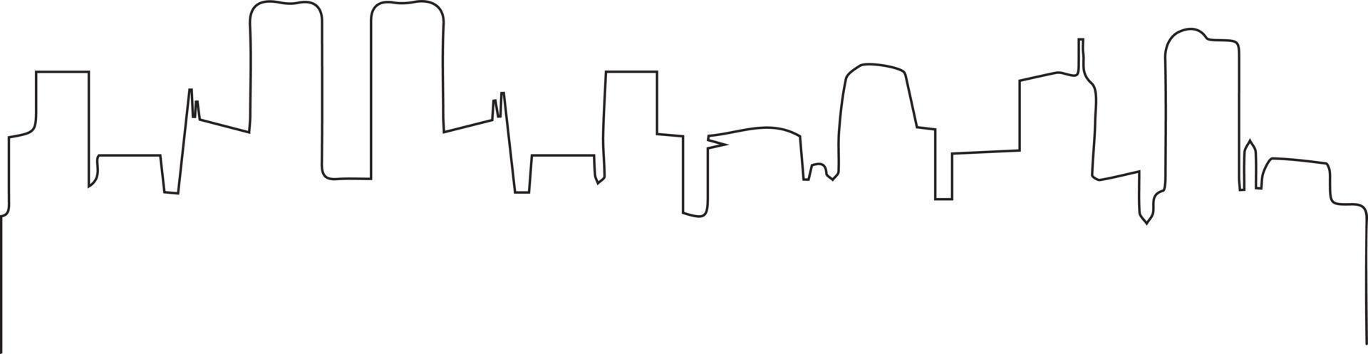 Continuous line drawing city buildings. Town one line art.Isolated on white background. Vector illustration