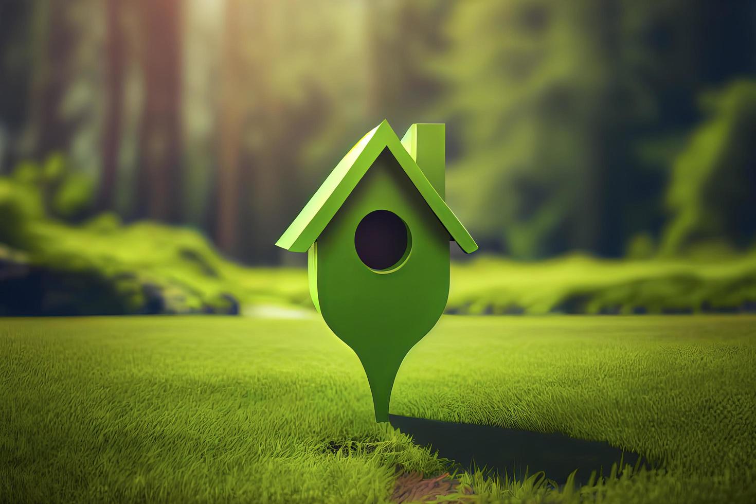 House symbol with location pin icon on earth and green grass in real estate sale photo