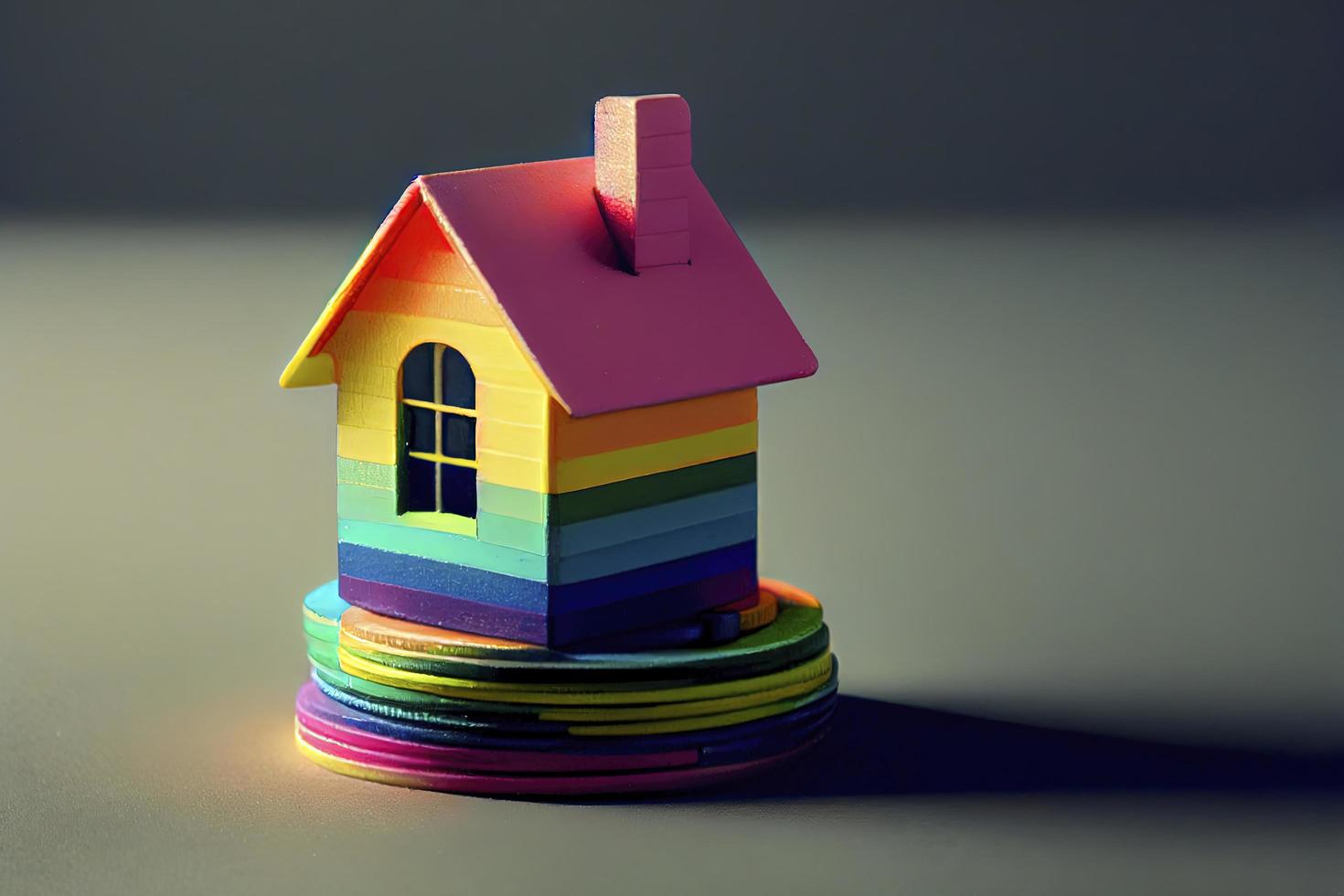 Miniature colorful house on stack coins using as property and financial concept photo