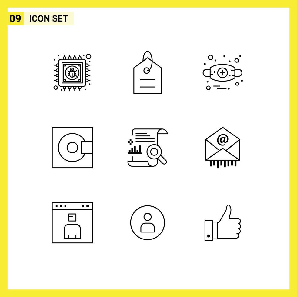 Group of 9 Outlines Signs and Symbols for chart products allergies minidisc devices Editable Vector Design Elements