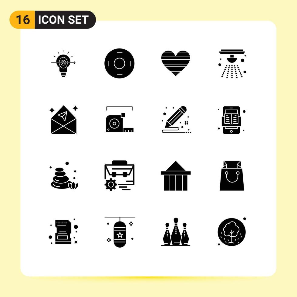 Universal Icon Symbols Group of 16 Modern Solid Glyphs of arrow bell heart alert report Editable Vector Design Elements