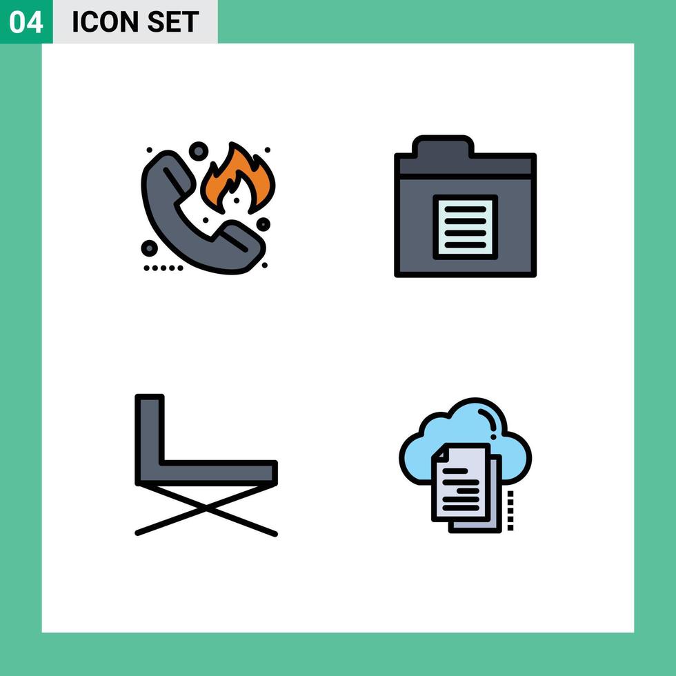 4 Universal Filledline Flat Colors Set for Web and Mobile Applications call furniture firefighter files rest Editable Vector Design Elements