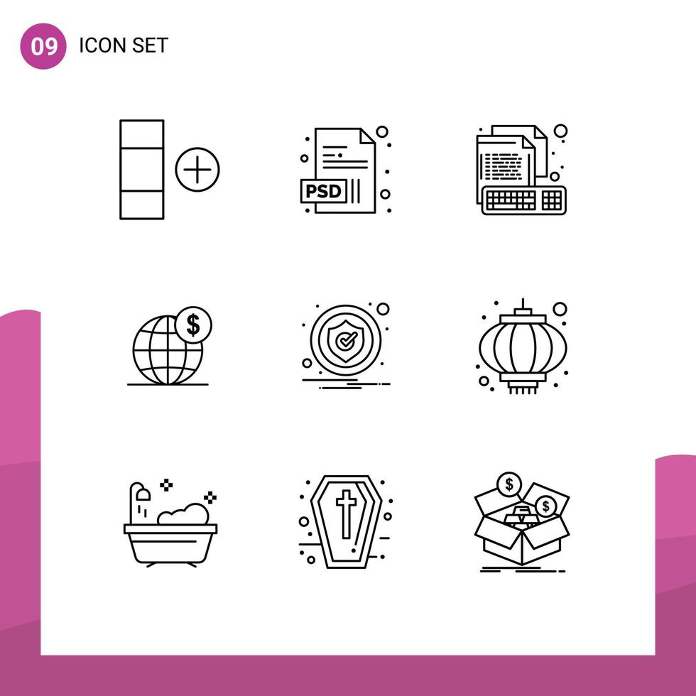 Group of 9 Outlines Signs and Symbols for caution international creative globe global Editable Vector Design Elements