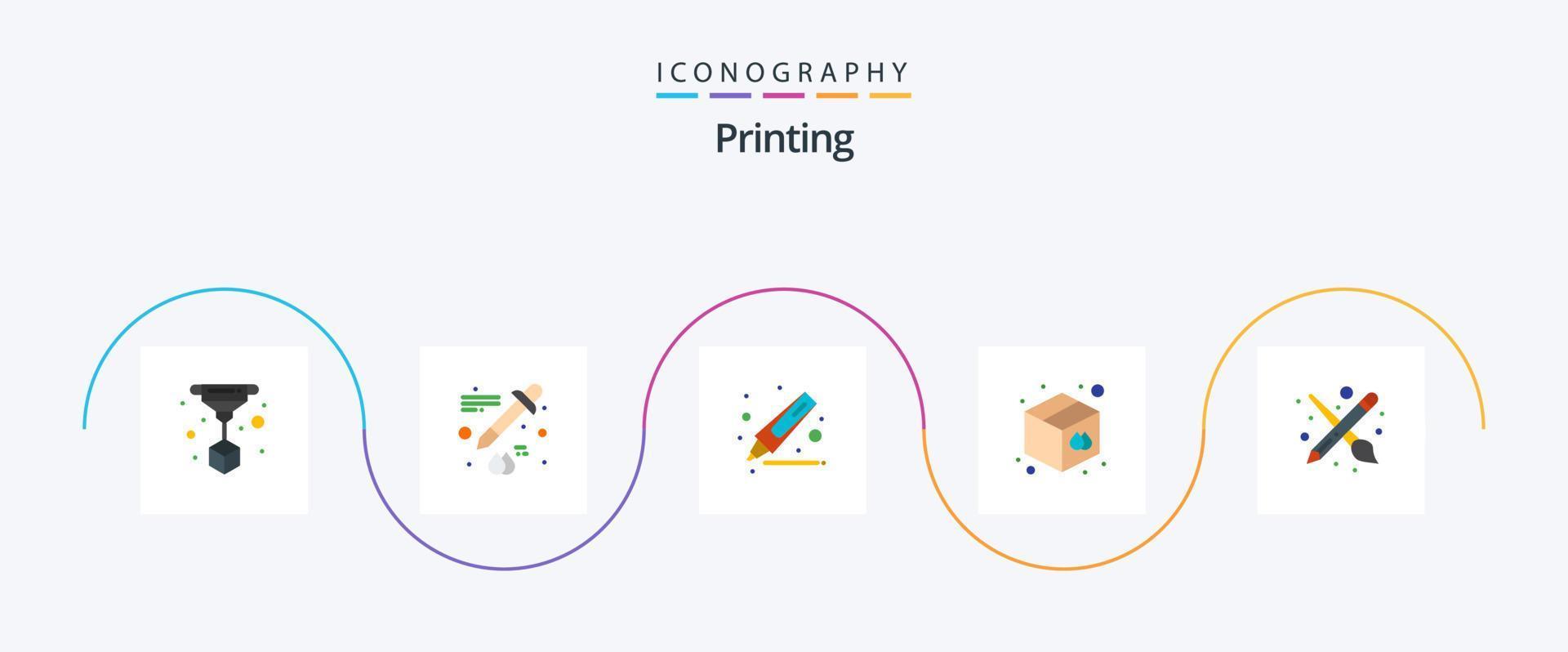 Printing Flat 5 Icon Pack Including . tool. marker. paint. print vector