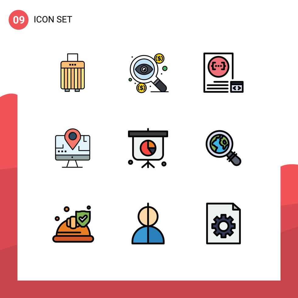 Set of 9 Modern UI Icons Symbols Signs for education map taxes computer development Editable Vector Design Elements