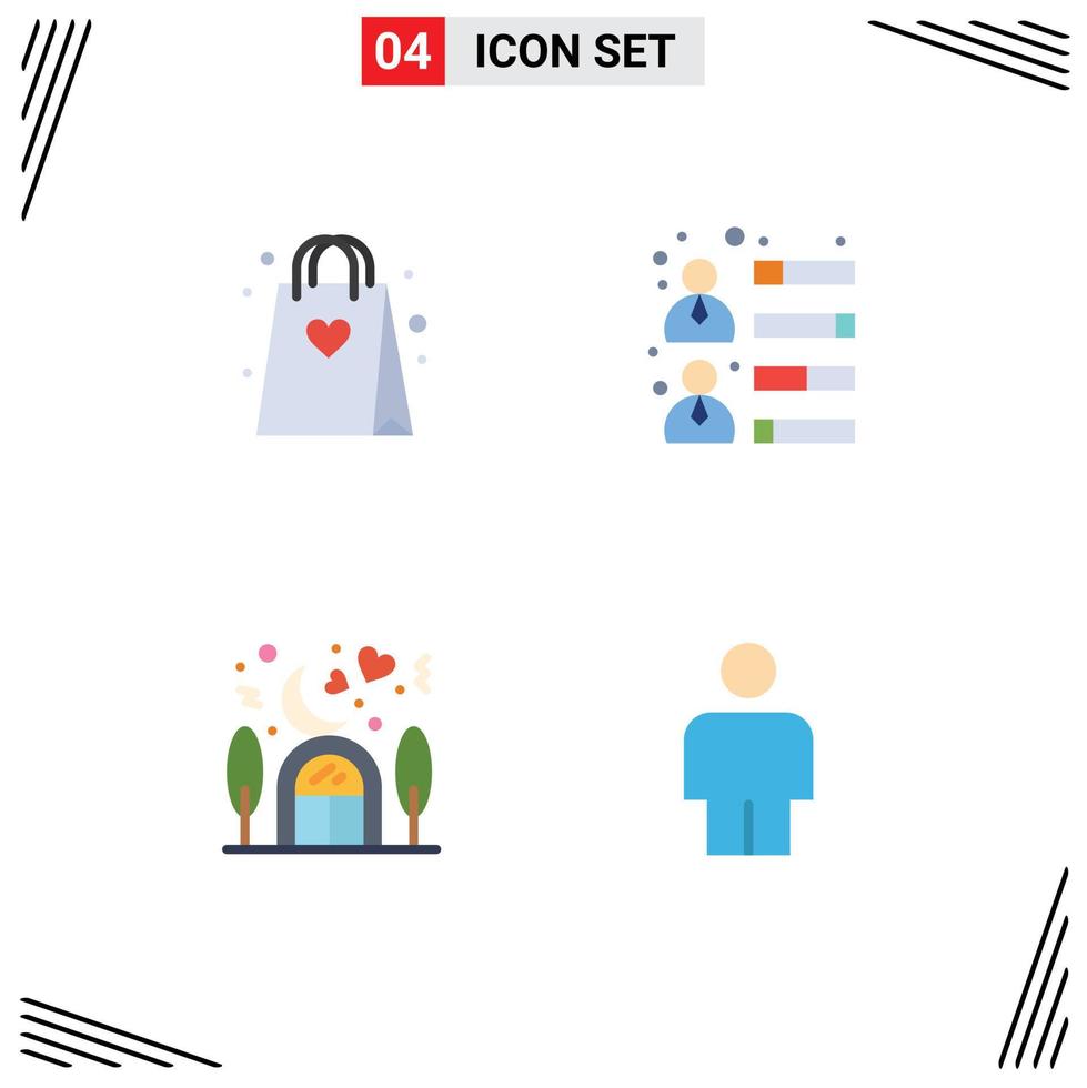 Group of 4 Flat Icons Signs and Symbols for shopping house bag growth lover Editable Vector Design Elements