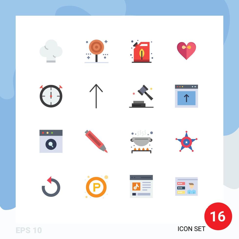 User Interface Pack of 16 Basic Flat Colors of arrow stopwatch can ribbon heart Editable Pack of Creative Vector Design Elements