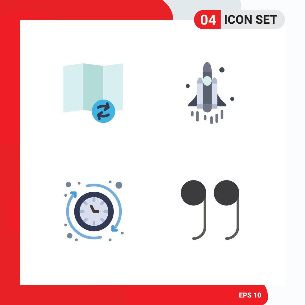 Set of 4 Vector Flat Icons on Grid for map hours launch technology close Editable Vector Design Elements