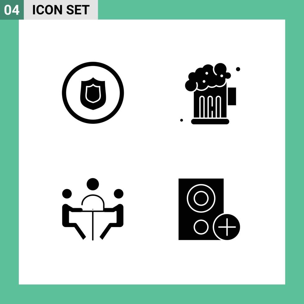 4 Universal Solid Glyphs Set for Web and Mobile Applications award conference shield party meeting Editable Vector Design Elements