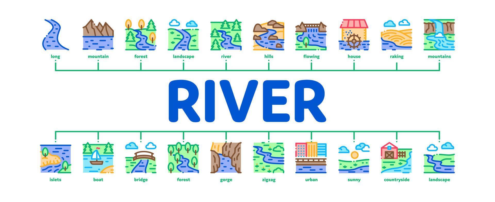 River Landscape Minimal Infographic Banner Vector