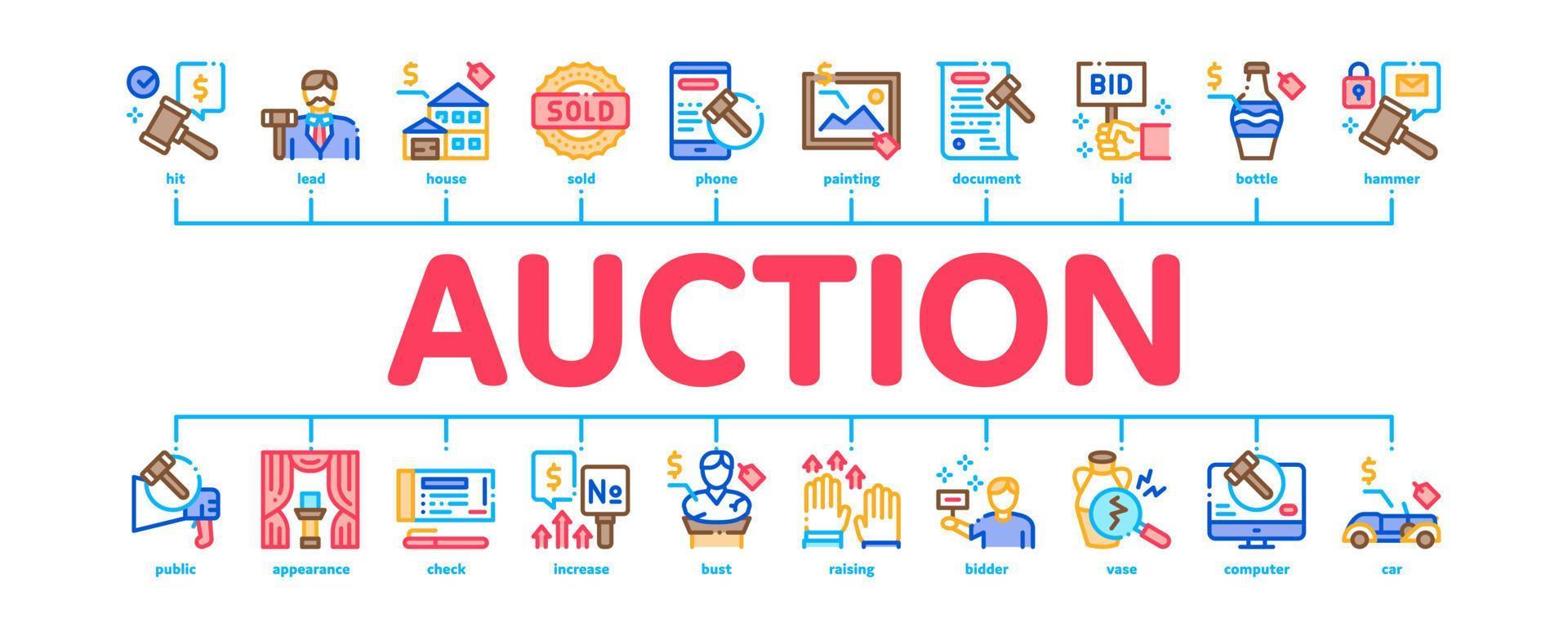 Auction Buying And Selling Goods Minimal Infographic Banner Vector